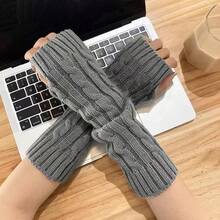 1 Pair Solid Color Casual Knitted Fingerless Gloves/Arm Warmers For Women, Y2K Autumn/Winter Long Knitted Half-Finger Warm Gloves