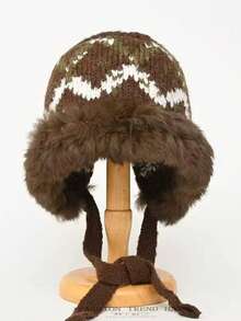 1pc Women's Oversized Knitted Beanie Cap, Warm Ear Protection Hats For Winter