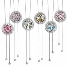 Collar difusor de aromaterapia con cristales de strass, colgante con borla larga, collar DIY con árbol de la vida, gato, flor y caja, collar difusor de aceites esenciales y perfume, cadena de suéter para mujer, joyería de aroma