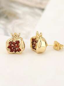 A Pair Of Fashionable Pomegranate-Themed Earrings With Micro-Inlaid Red Zirconia For Women, Exquisite And Versatile For Any Occasion, Available In Multiple Styles To Choose From, Can Be Given As A Gift To Friends.