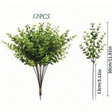 [12 piezas Arbustos de eucalipto resistentes a los rayos UV] 12 piezas Arbustos de eucalipto artificiales de plástico resistentes a los rayos UV | Decoración interior y exterior | Para el Día del Padre, Día de la Madre, San Valentín, Juneteenth, Graduación, Inauguración de la casa, Bodas y Jardines