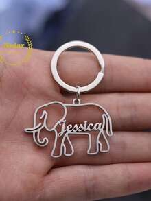 Llavero personalizado de elefante - Nombre/letra personalizada, llavero de acero inoxidable - Silueta elegante de elefante - Regalo de cumpleaños/Navidad/Acción de Gracias - Placa de identificación personalizada duradera - Unisex - Recuerdo de viaje a Tailandia - Diseño de decoración floral, artesanía pulida