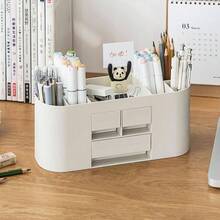 Organizador de escritorio de oficina con 3 cajones de almacenamiento, multiusos, bolgrafos, cosmticos, herramientas de maquillaje, contenedor para bolgrafos - Baijia Transparente D - Ver 4