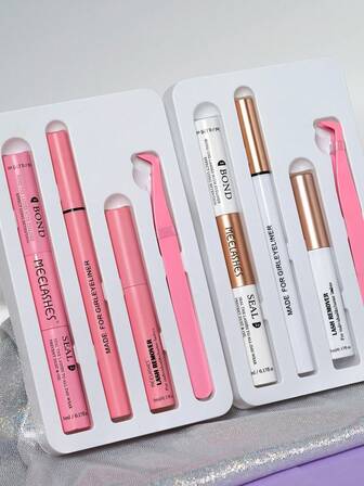 ชุดขนตาปลอมแบบประมวลผลคู่: กาว + อายไลเนอร์ + ออยล์ล้างเครื่องสำอาง + แหนบ, กันน้ำ, แห้งเร็ว, กาวติดขนตา สูตรอ่อนโยน