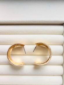 1 par de elegantes pendientes de tono dorado con grabado minimalista y de moda - Dorado - Ver 3