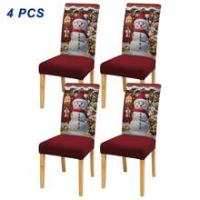 4/6 غطاء كرسي مطبوع بطبعات عيد الميلاد، مع عناصر عيد الميلاد مثل بابا نويل والثلجي والرنة، ديكور منزلي لفندق وحفلة ومطعم، إكسسوار أساسي لديكور عيد الميلاد، هدية عيد الميلاد المثالية