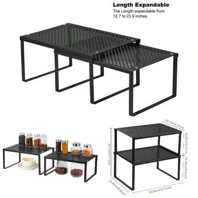 2 - Pack Kitchen Cupboard Cabinet Organizer, Counter Shelf Organizer, Stackable Expandable Shelf Insert Storage Rack Bathroom, Kitchen, Laundry Room