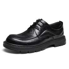 CAMEL CROWN Zapatos casuales para hombres, de cuero genuino para otoño/invierno, voluminosos, cómodos, para ir al trabajo, zapatos formales de vestir con elevador - Negro - Ver 4
