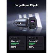 30W C Cargador Auto Carga Rpida, 2 Puertos Adaptador de Coche Tipo C y 3.0 de Aluminio Quick Compatible con 17 16 15 14 13 Pro, Pro, S25 S24 S23 - gris - Ver 4