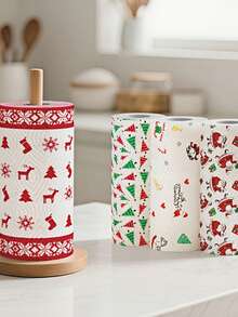 Christmas Kitchen Paper Towels, 3-Ply Thickened Roll, Disposable Kitchen Cleaning Dry & Wet Dual-Use Household Thickened Roll Paper, Disposable Kitchen Paper Towels, Washable Dry & Wet Dual-Use, Cleaning Supplies, Random Style Selection, Christmas Family Cleaning Tools, Christmas Gift, Christmas Decorative Paper Towels - Multicolor - View 10