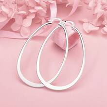 Hoa tai vòng tròn trơn mạ bạc Sterling 925 dành cho nữ thời trang dự tiệc cưới phụ kiện trang sức quà tặng Giáng sinh - Bạc - Xem 3