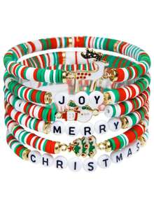 4pcs Christmas Charm Bracelet Set - Colorful Santa & Reindeer Beaded, Adjustable Drawstring Design - Perfect Holiday Party Gift For Women