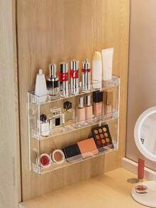 Lot de 2 supports muraux sans perçage, boîte de rangement transparente pour maquillage, étagère verticale flottante à 3 niveaux, rangement multifonctionnel pour cosmétiques, outils et accessoires de manucure - Support en acrylique peu encombrant pour cosmétiques, soins de la peau, lunettes, boîte de rangement légère, organisation de la maison - Multicolore - Voir 6