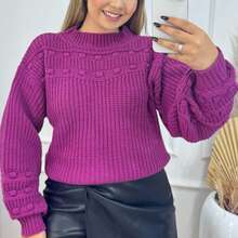 Cold Knitting Sweater Women's Long Sleeve Puffed Wool Pom Pom Winter Oversize Laffy Tricot - Hoa thược dược hồng - Xem 1