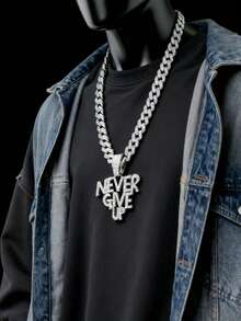 1 件项链水钻永不放弃吊坠项链感觉风格男士链式迈阿密项链男士 15 毫米冰晶嘻哈珠宝万圣节 - C款吊墜項鍊 - 查看 3