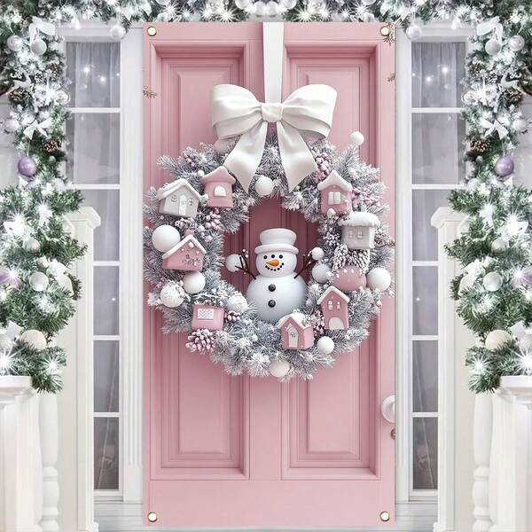 1pc Christmas Doorway Curtain, Outdoor Porch Decor Hanging Cloth, 89.92x179.83cm Christmas Door Decoration, Suitable For Indoor And Outdoor Party, Holiday Photo Booth Background