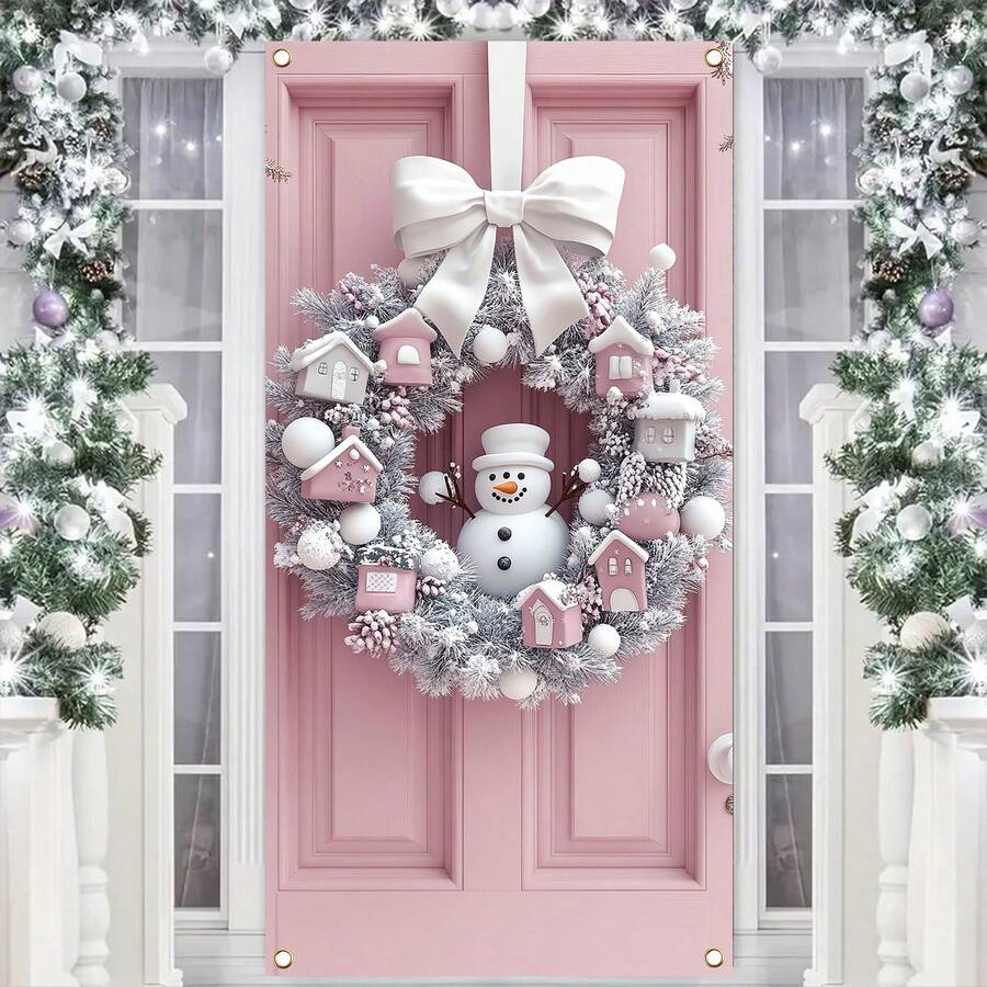 1 Stück Weihnachts-Türvorhang, Outdoor Veranda Deko zum Aufhängen, 89,92x179,83cm Weihnachts-Türdekoration, geeignet für Innen- und Außenpartys, Feiertags-Fotobox Hintergrund