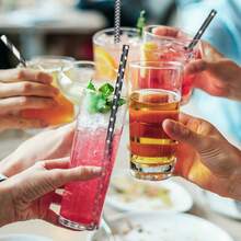 [100 Pack] Mixed Black Patterned Paper Straw, Disposable Straw, Suitable For Birthdays, Coffee, Cocktails, Lemonade, Beverages, Bars, Restaurants, DIY Decoration, Party Supplies, Weddings, New Year's, Bride/Baby Baptism, Halloween, Christmas Decoration