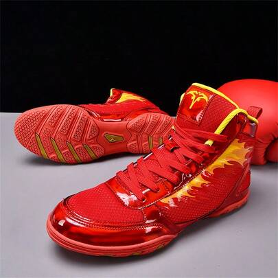 Herrbrottningsskor, Höga boxningsskor, Träningsskor, Kickboxningsskor, Fitnessskor för kampsport, Högkvalitativa professionella sportskor för män, Bekväma halkfria, slitstarka, andningsbara, fotledsstöd med texturerad sula