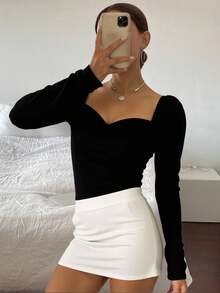 Livesso Solid Sweetheart Neck Puff Sleeve Blouse,Fall Clothes Long Sleeve Women Tops - Black - View 1
