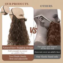 18 Inches Men's Long Curly Brown Synthetic Pre styled Realistic Fake Beard for Wizard Costume and Halloween Party Brown - Marrón - Ver 6