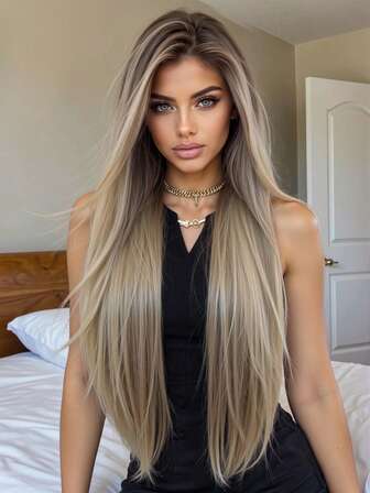 13*3.5 HD Lace Wig 150% Density High Quality Comfortable Women's Wig Gray Omber 30 "Medium Length Straight Hair Synthetic Heat Resistant Fiber Material Perfect For Holiday Travel Family Party Role-Play Everyday Wear