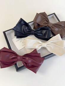 High-End Soft PU Leather Bow Hair Clip With Elegant, Korean Style Half-Tied Spring Clip Ponytail Clip