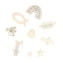 1 paquet d'environ 100 pièces de confettis en bois, décorations de table avec des pigeons arc-en-ciel, des poissons, des croix et des points. Confettis de table pour le baptême, la naissance, la communion, le baptême, la confirmation, les faveurs de fête, la décoration de fête.