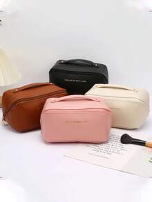 1 pieza Bolsa de maquillaje impermeable de cuero PU, bolsa de almacenamiento de cosméticos, bolsa de aseo portátil, bolsa de almacenamiento multifuncional para viajes, bolsa de cuidado de la piel, bolsa de aseo de gran capacidad, bolsa de viaje multifuncional para mujer, bolsa de aseo, organización y almacenamiento de cosméticos, organización y almacenamiento de baño, artículos esenciales para viajes, artículos esenciales para cruceros, accesorios de viaje, almacenamiento de baño, almacenamiento de joyas, almacenamiento de lápiz labial, almacenamiento de esmalte de uñas, regalo de Pascua, regalo de dama de honor - Multicolor - Ver 6