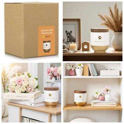 Pet Ceramic Forever in Our Hearts Urn, Pet Memorial, Gold