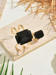 2 pièces Ensemble de bracelet et bague en faux pierres précieuses, cadeau à la mode et élégant pour maman et les êtres chers - ensemble de bagues et bracelets - Voir 9