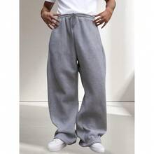 Men's Baggy Sweatpants Wide Leg With Elastic Drawstring Waist, Casual Loose Lounge Joggers With Deep Pockets Fleece Comfort{"Color_name":"Grey","Size_name":"Large"} - 灰色 - 查看 3