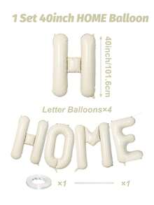 4pcs 16/40-Inch HOME Letter Balloon Set, HOME Letter Balloon Decoration For Housewarming Party, Retirement Party, Theme Party Decoration, HOME Balloons Background Decoration For Party, Cream White Aluminum Film Banner Letter Sign, Aluminum Film Balloon Indoor And Outdoor Decoration, Home Balloon Banner For Celebration Housewarming , No Electricity Required, Christmas Halloween New Year