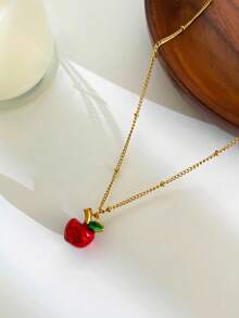 Monlansher New Fashionable Women's Stainless Steel Pendant Necklace, Fruit Element Personalized Design, Minimalist Versatile Daily Wear Layered Stainless Steel Necklace For Women - Gold - View 8