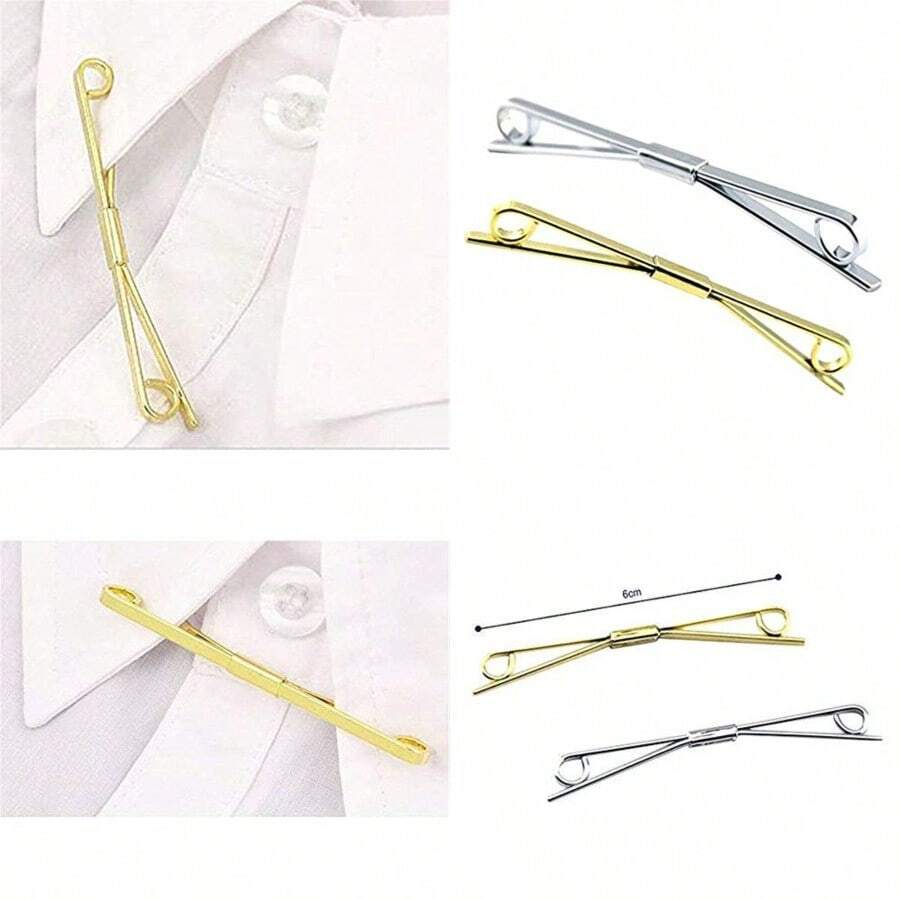 YYC 2pcs Gold+Sier Tie Collar Bar Pin Collar Bar Shirt Clip Men's Shirt Suit Plated Metal Collar Pin Best For Gentlemen (2) - As Pic - View 1