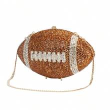Novelty Football Shape Rhinestone Bag For Women Shiny Crystal Clutch Purse Party Handbag For Prom Cocktail - 棕色 - 查看 3