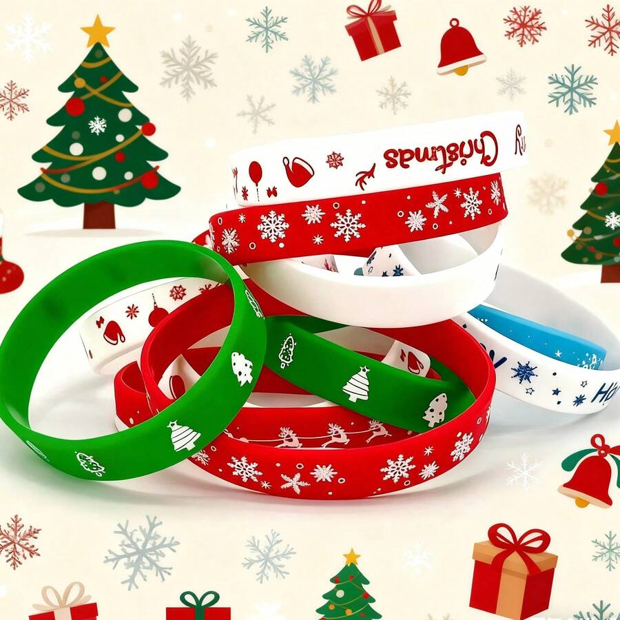 6 buc brățări de Crăciun din silicon, accesorii pentru brățări de Crăciun, brățară de Crăciun pentru cadouri de Crăciun, design distractiv pentru brățări, decorațiuni drăguțe de Crăciun, material durabil din silicon, nu necesită electricitate, perfecte pentru Crăciun, sărbători de Paște și petreceri, cadou perfect de Crăciun, decorațiuni de Crăciun și petreceri (unele stiluri au culori aleatorii)