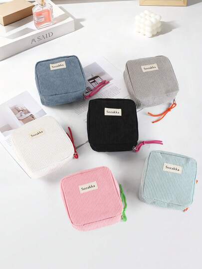 1pc Menstrual Bags For Teen Girls, Corduroy Sanitary Napkin Storage Bag Mini Makeup Pouch Portable Period Pouch With Zipper Sanitary Pads Bag Tampons Holder For Purse First Period Women