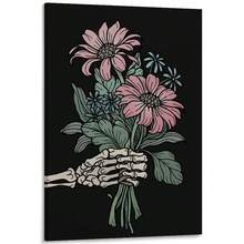 1PC Framed Art Poster With Flower And Skull Hand Design, Beautiful Wall Decor, Canvas Print, Perfect For Bedroom Decoration, Home Decor, Gift, Autumn Decor, Halloween Gift, Suitable For Living Room, Dining Room, Kitchen, Classroom, Bathroom, Study, Office, Apartment, Dormitory, Cafe, Hotel, Bar, Studio, Dressing Room, Hallway, Gallery, Etc. - Stylish And Aesthetic Wall Decor For Any Room. - 彩色 - 查看 1