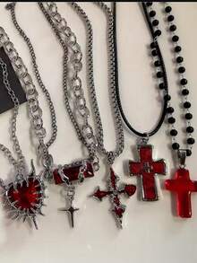 5pcs Y2K Accessories Fashion Heart Water Drop Pendant Necklace Pink Crystal Egirl Sweet Cool Clavicle Chain Aesthetic Jewelry Valentines