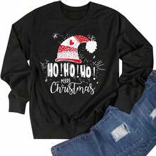 LHBNK Sudaderas Con Texto En Inglés "Merry Christmas" HoHoHo, Sudaderas De Navidad Para Mujer, Divertida Sudaderas Gráfica Con Estampado De Papá Noel, Blusa Casual De Manga Larga - Oscuro1 - Ver 3