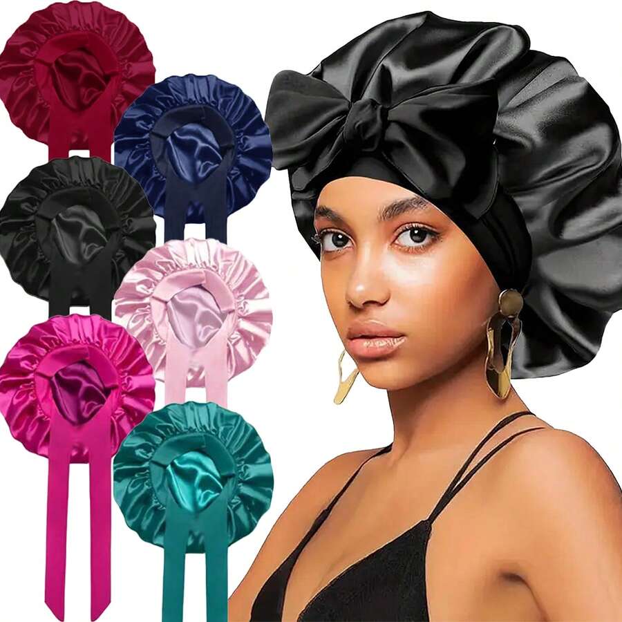 Women's Bonnet: Solid Color Adjustable Tie Style, Fashionable Silky Satin Cap For Casual Hair Protection And Non-Slip Sleep Wear