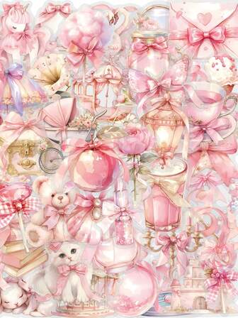 60Pcs Transparent Stickers Pink Stickers Cartoon Stickers Preppy Stickers Book Cover Stickers Aesthetic Stickers Decorative Stickers Waterproof Vinyl Sticker For Water Bottle Laptop Phone Skateboard Bike Luggage Guitar