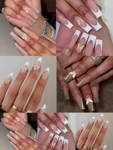 24颗Y2K合金美甲水钻装饰，3D爱心、星星、蝴蝶结、樱桃美甲宝石，闪亮珠宝美甲配件，美甲用品 - 金色 - 查看 5