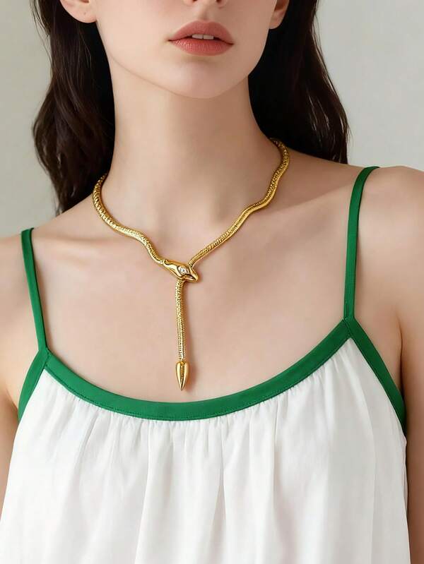 1 Peça Colar de Corrente de Cobra Dourada de Aço Inoxidável, Moda para Uso Feminino ou Presente