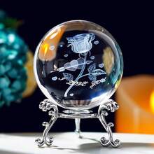 Bola de Cristal Tallada de Loto de 2.4 pulgadas (60mm) con Soporte Plateado, Bola de Cristal Fengshui Decoración para el Hogar - 3 estilos - Ver 7