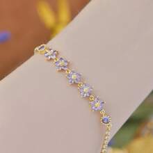 Light Luxury Flower Alloy Bracelet, Retro Pull-Out Adjustable Design Women's Palace Style Bracelet, Valentine's Day Gift - 紫色花朵鋯石手鍊 - 查看 1