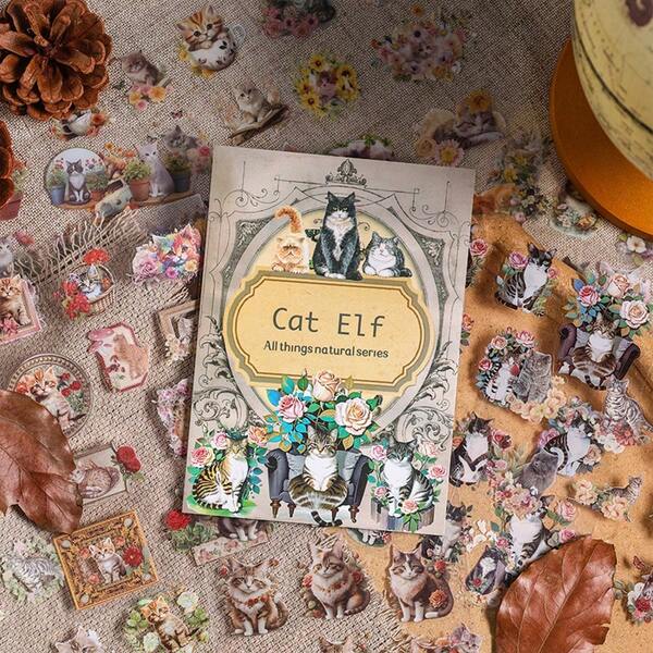 20 Sheets Vintage Funny Cat Collage PET Stickers Book DIY Diary Junk Journal Decoration Card Making Sticker Album Scrapbooking