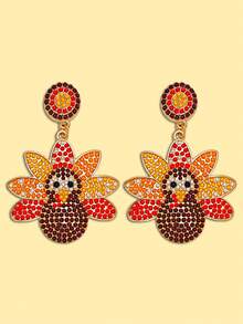 1 Pair Boho Style Simple Cute Beaded Turkey Earrings, Thanksgiving Earrings, Daily Accessories
