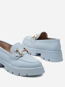Chunky Platform Loafers With Chain Detail, Women's Casual Spring/Fall Shoes - Baby Blue - View 6